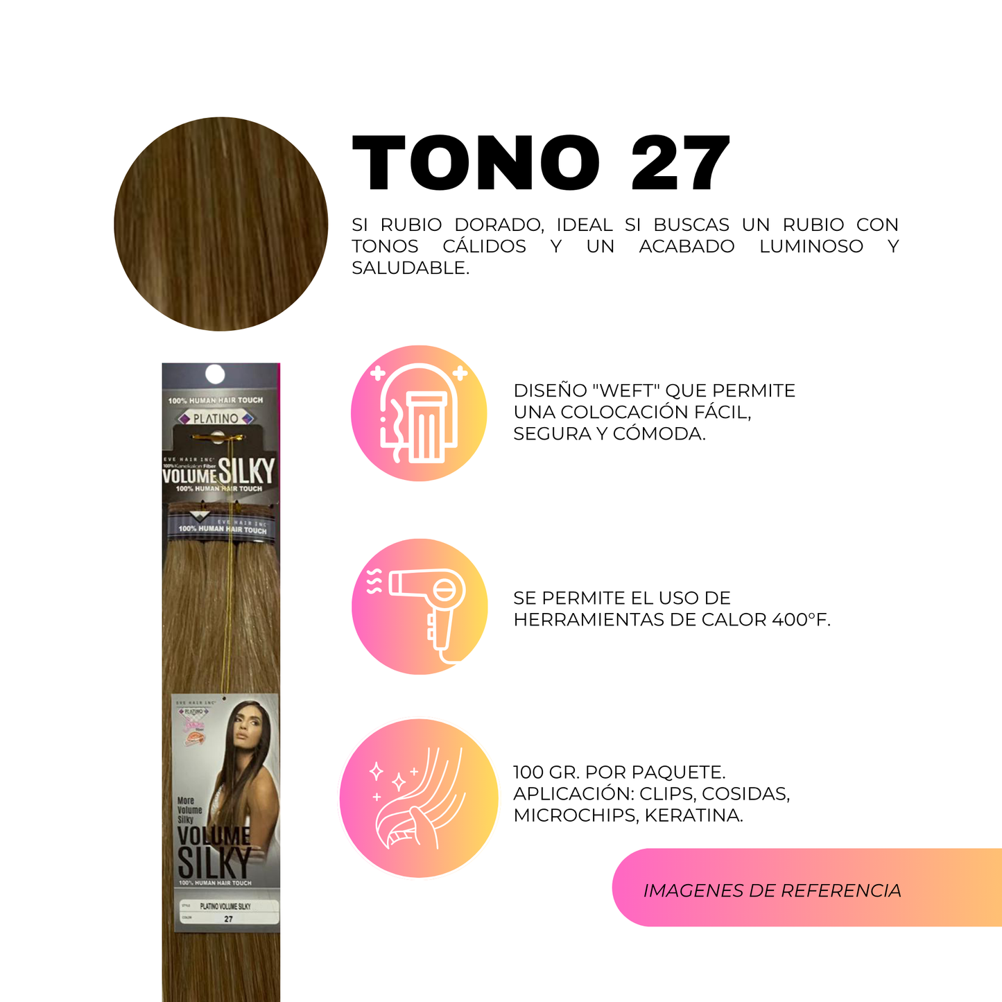 Platino Volume Silky - Ponytail Cabello Liso 22" / Tono 27