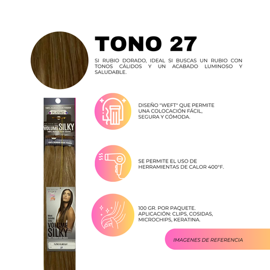 Platino Volume Silky - Ponytail Cabello Liso 22" / Tono 27