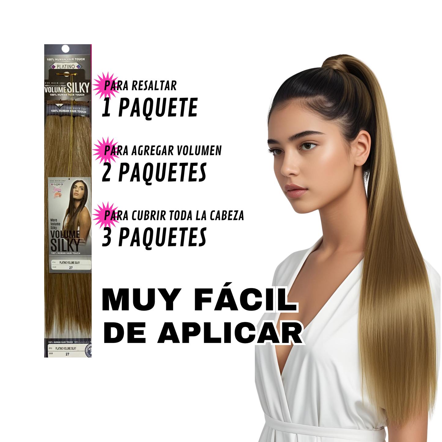 Platino Volume Silky - Ponytail Cabello Liso 22" / Tono 27