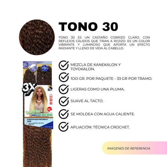3X Brazilian Water Wave Braid 26" / Tono 30