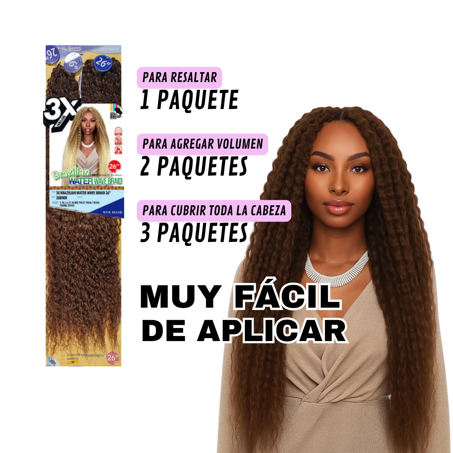 3X Brazilian Water Wave Braid 26" / Tono 30