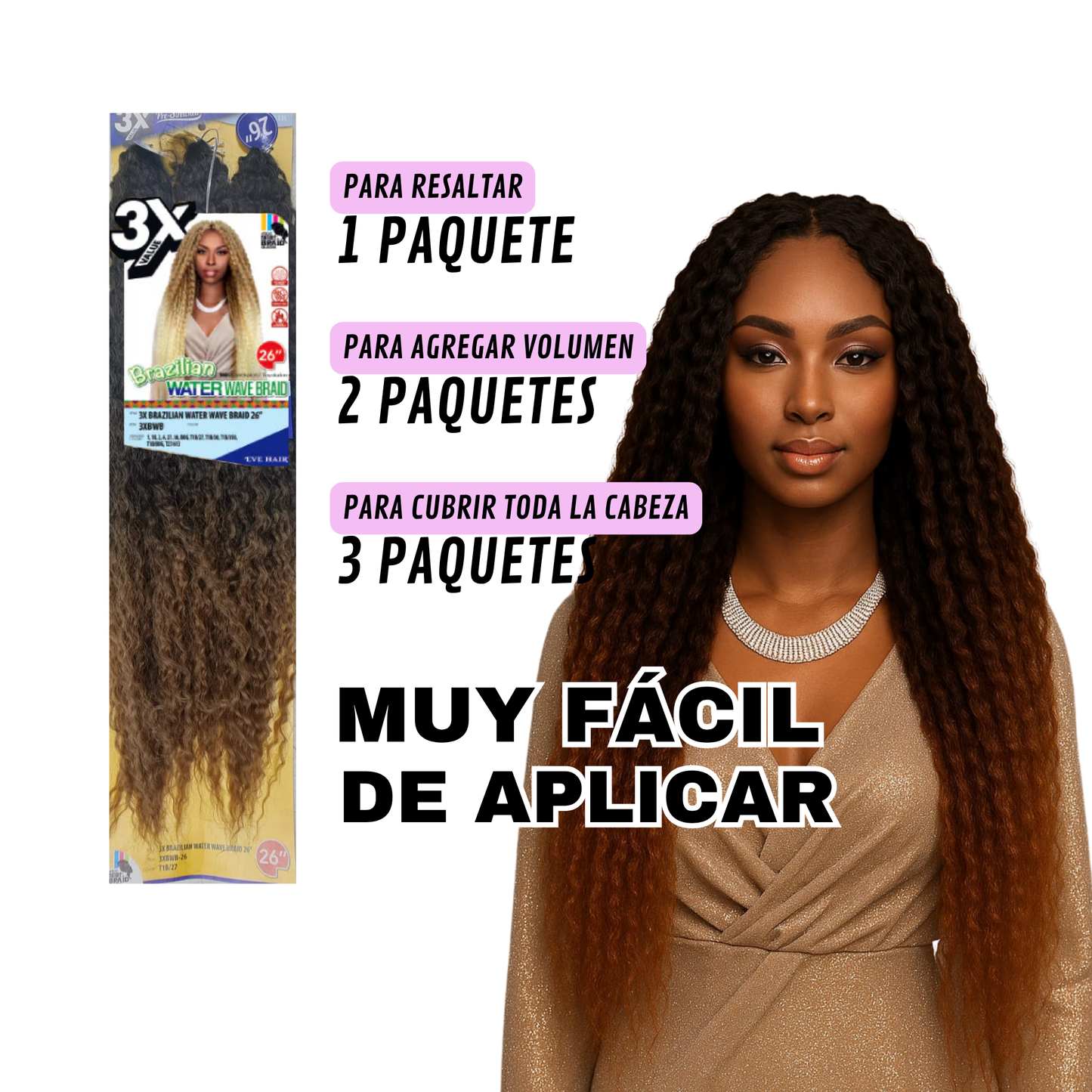 3X Brazilian Water Wave Braid 26" / Tono T1B/27