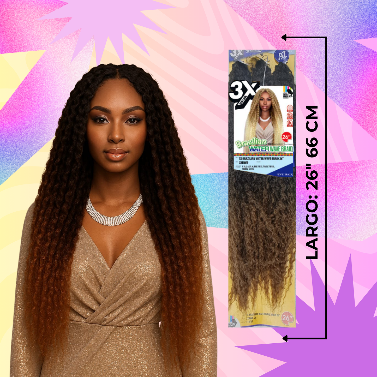 3X Brazilian Water Wave Braid 26" / Tono T1B/27