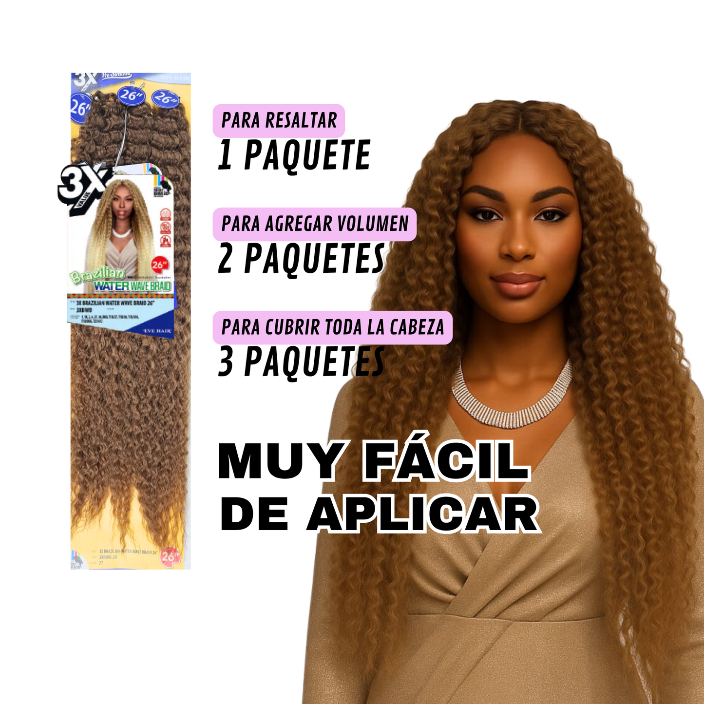 3X Brazilian Water Wave Braid 26" / Tono 27