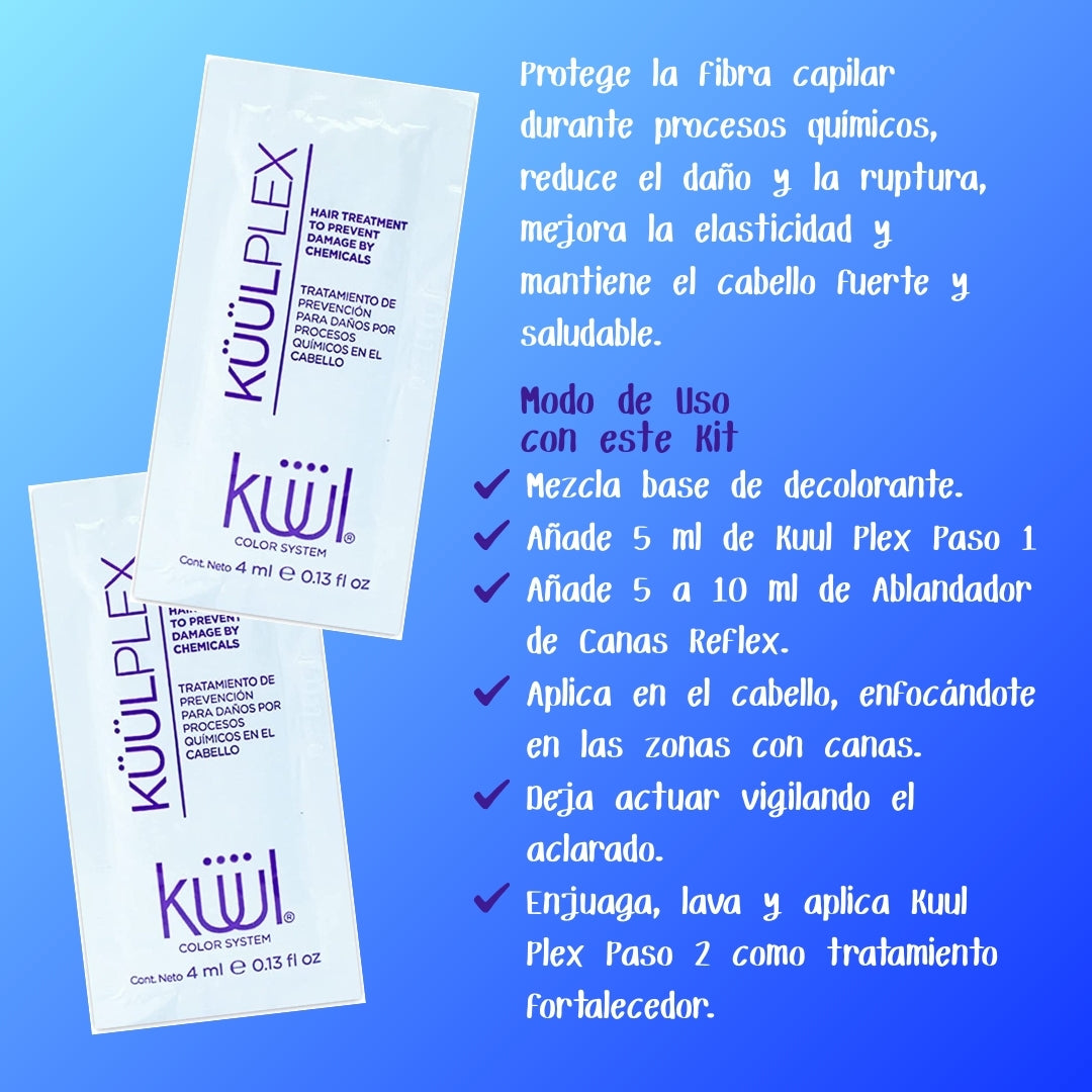 Kit Decoloración Canas Pro Nekane + 2 KuulPlex y 2 Ablandador de canas+ Matizantes Shampoo y Mascarilla
