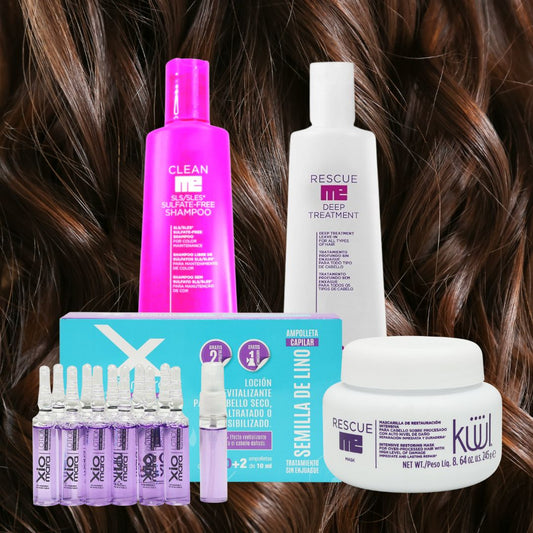 Efecto Cabello Saludable: 12 ampolletas Lino + Deep Treat Me+ Mascarilla Rescue Me