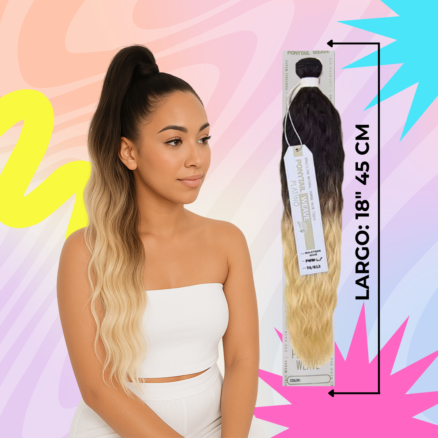Ponytail Weave Malaysian Wave 18" / Tono T4/613