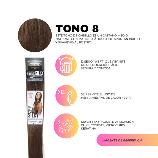 Platino Volume Silky - Ponytail Cabello Liso 22" / Tono 8
