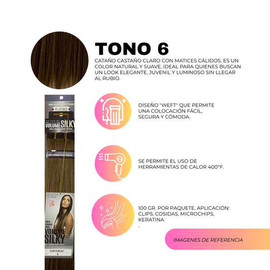 Platino Volume Silky - Ponytail Cabello Liso 22" / Tono 6