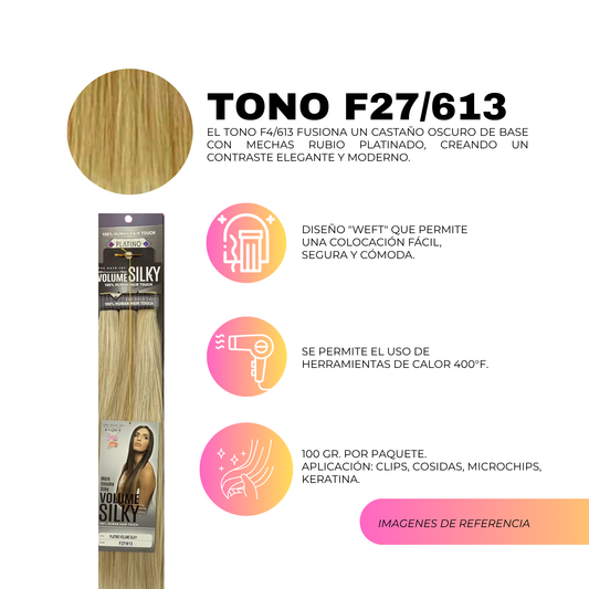 Platino Volume Silky - Ponytail Cabello Liso 22" / Tono F27/613