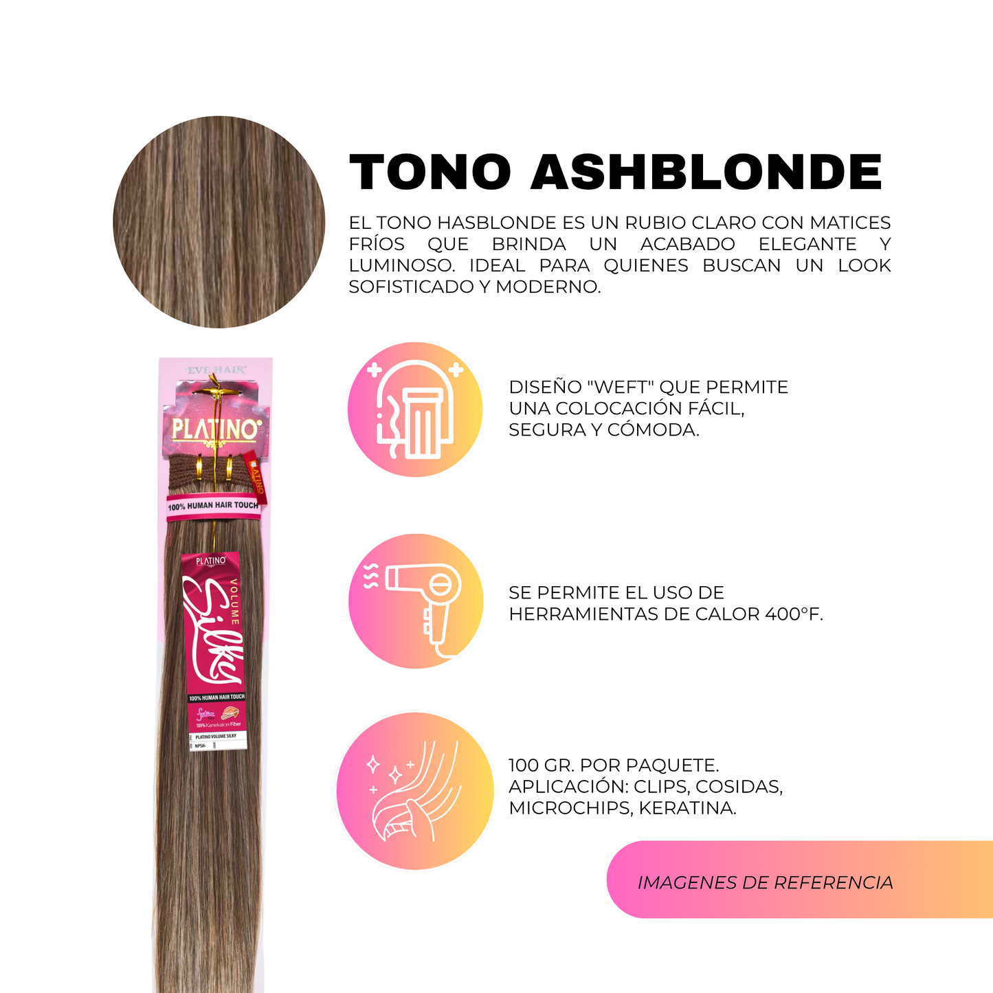 Platino Volume Silky - Ponytail Cabello Liso 22" / Tono Ashblonde