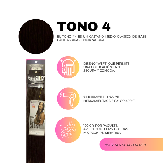 Platino Volume Silky - Ponytail Cabello Liso 22" / Tono 4