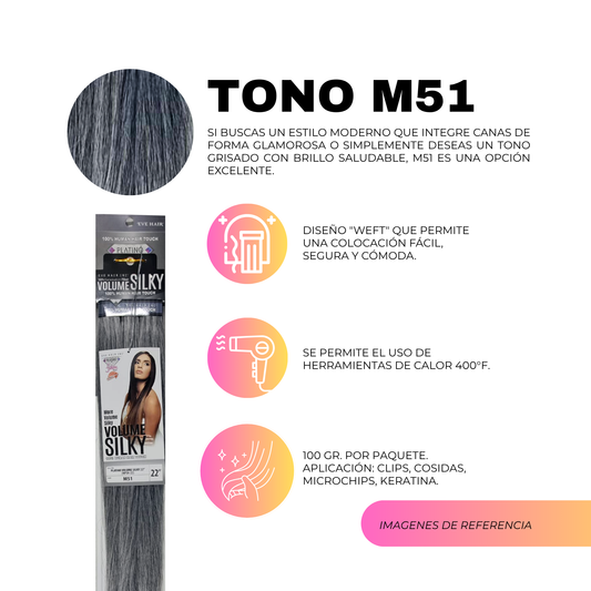 Platino Volume Silky - Ponytail Cabello Liso 22" / Tono M51