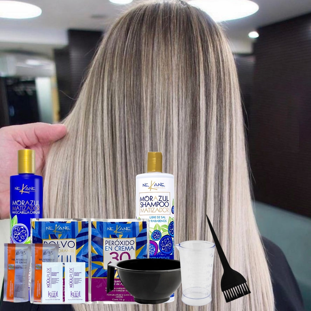 Kit Decoloración Canas Pro Nekane + 2 KuulPlex y 2 Ablandador de canas+ Matizantes Shampoo y Mascarilla