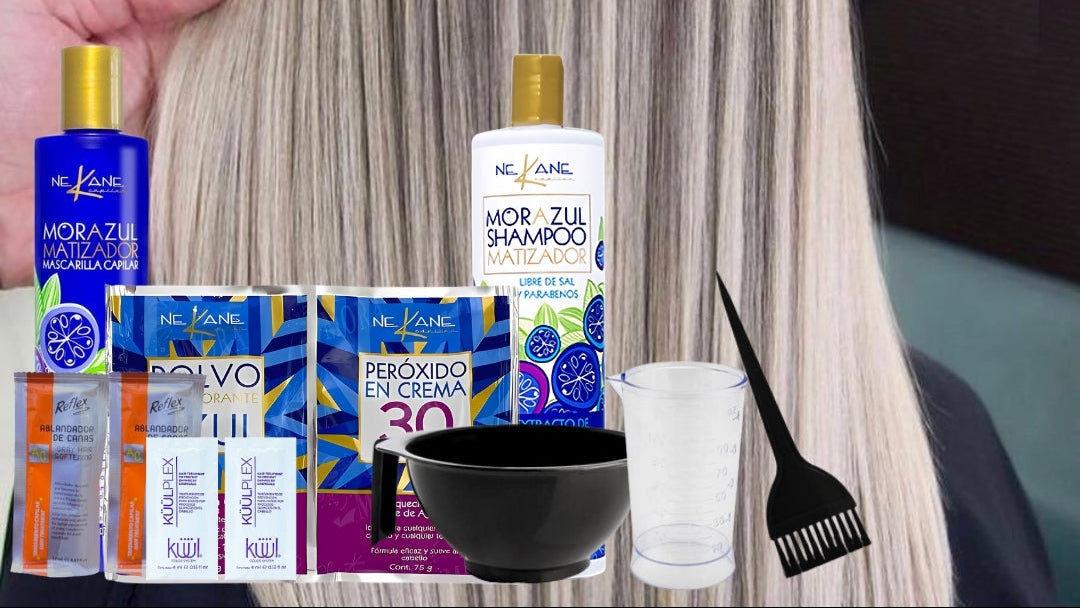 Kit Decoloración Canas Pro Nekane + 2 KuulPlex y 2 Ablandador de canas+ Matizantes Shampoo y Mascarilla