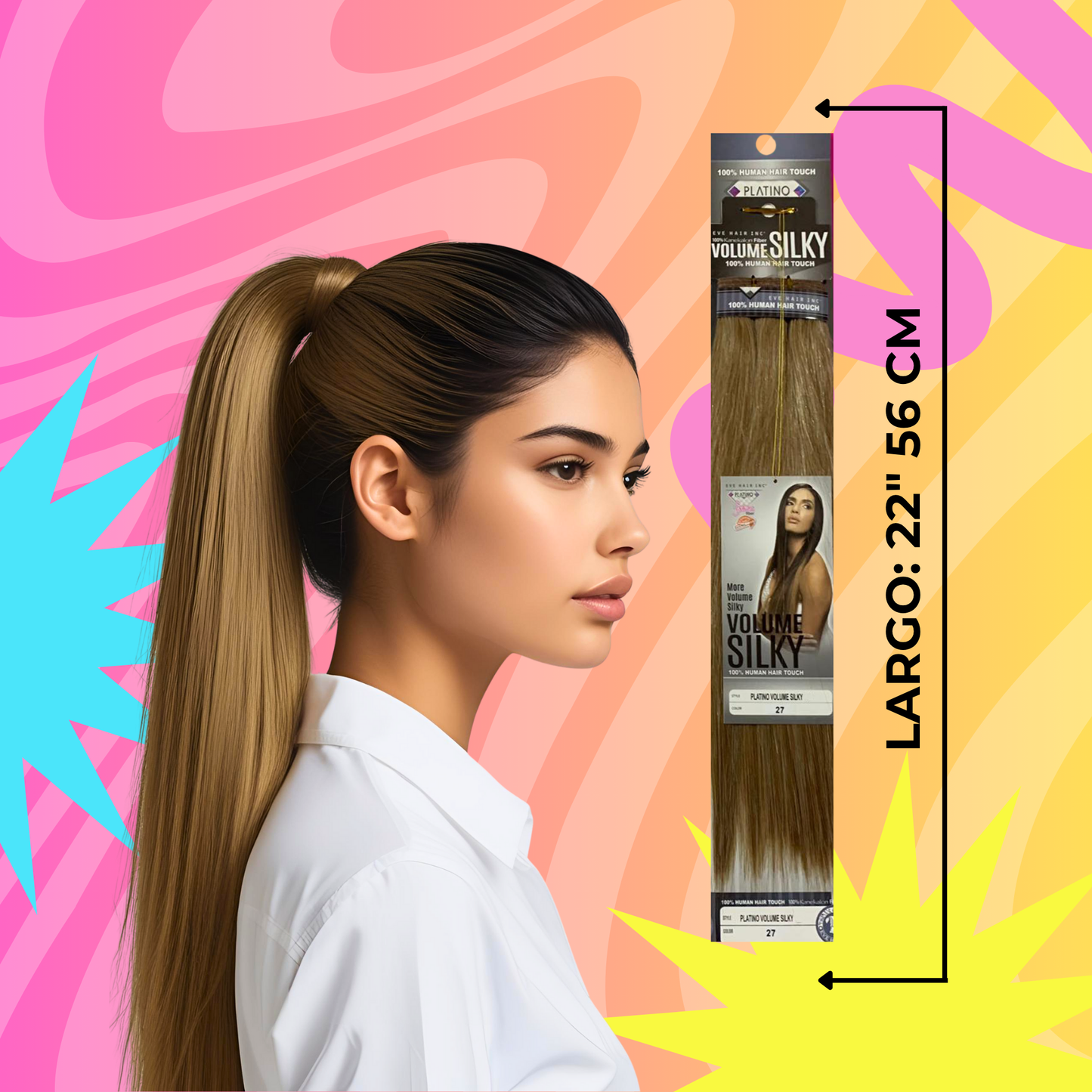 Platino Volume Silky - Ponytail Cabello Liso 22" / Tono 27
