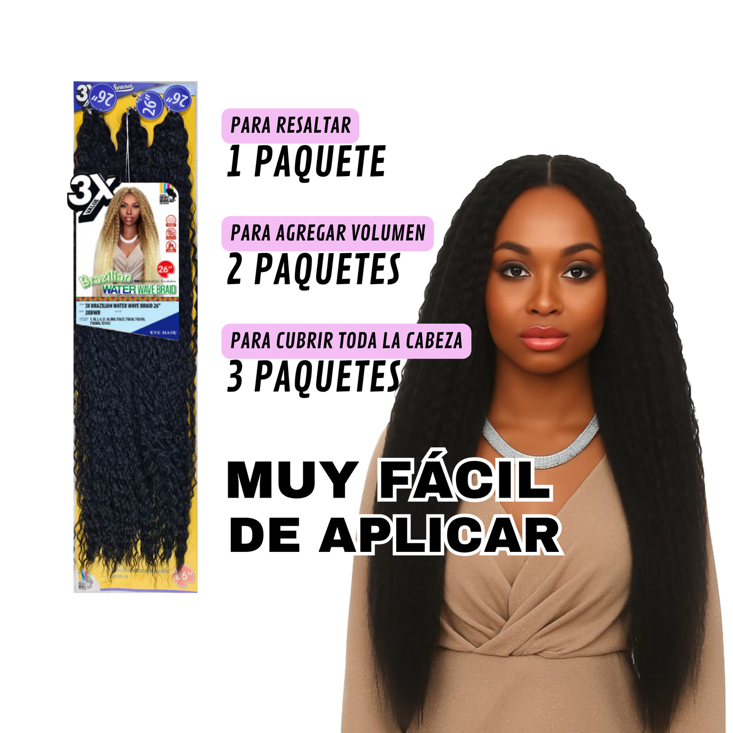 3X Brazilian Water Wave Braid 26" / Tono 1