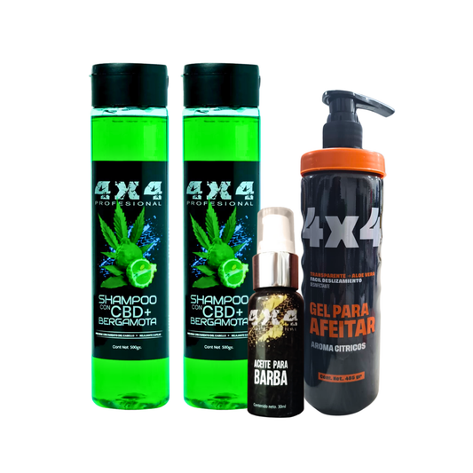 Kit Completo 4X4 para Hombres | Crecimiento Del Cabello, Barba y Afeitado Sin Irritación