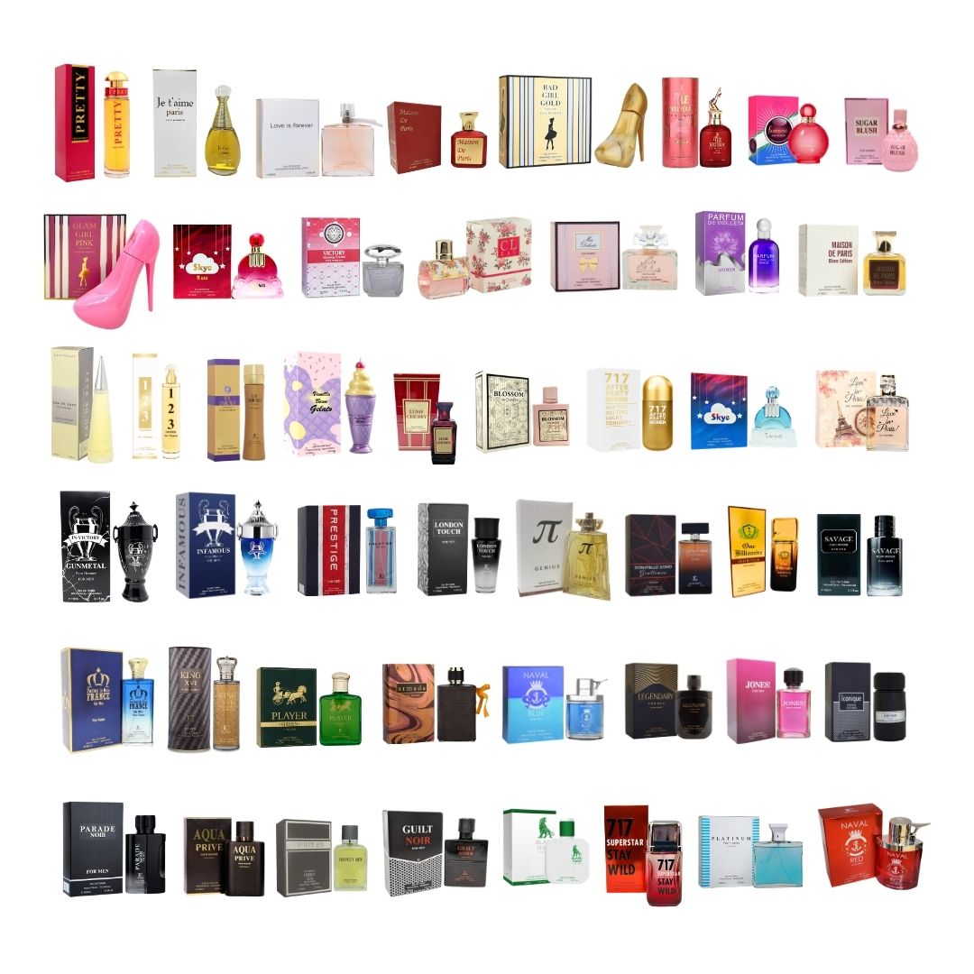 Lote 100 perfumes variados EBC y FC Dama y Caballero