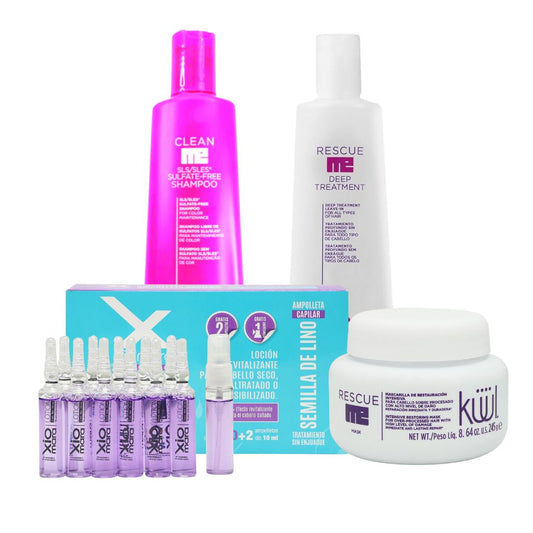 Efecto Cabello Saludable: 12 ampolletas Lino + Deep Treat Me+ Mascarilla Rescue Me