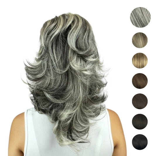 Chongo Postizo Doble Vista Mediano Mist Fashion Balayage Gris Tono P4/613