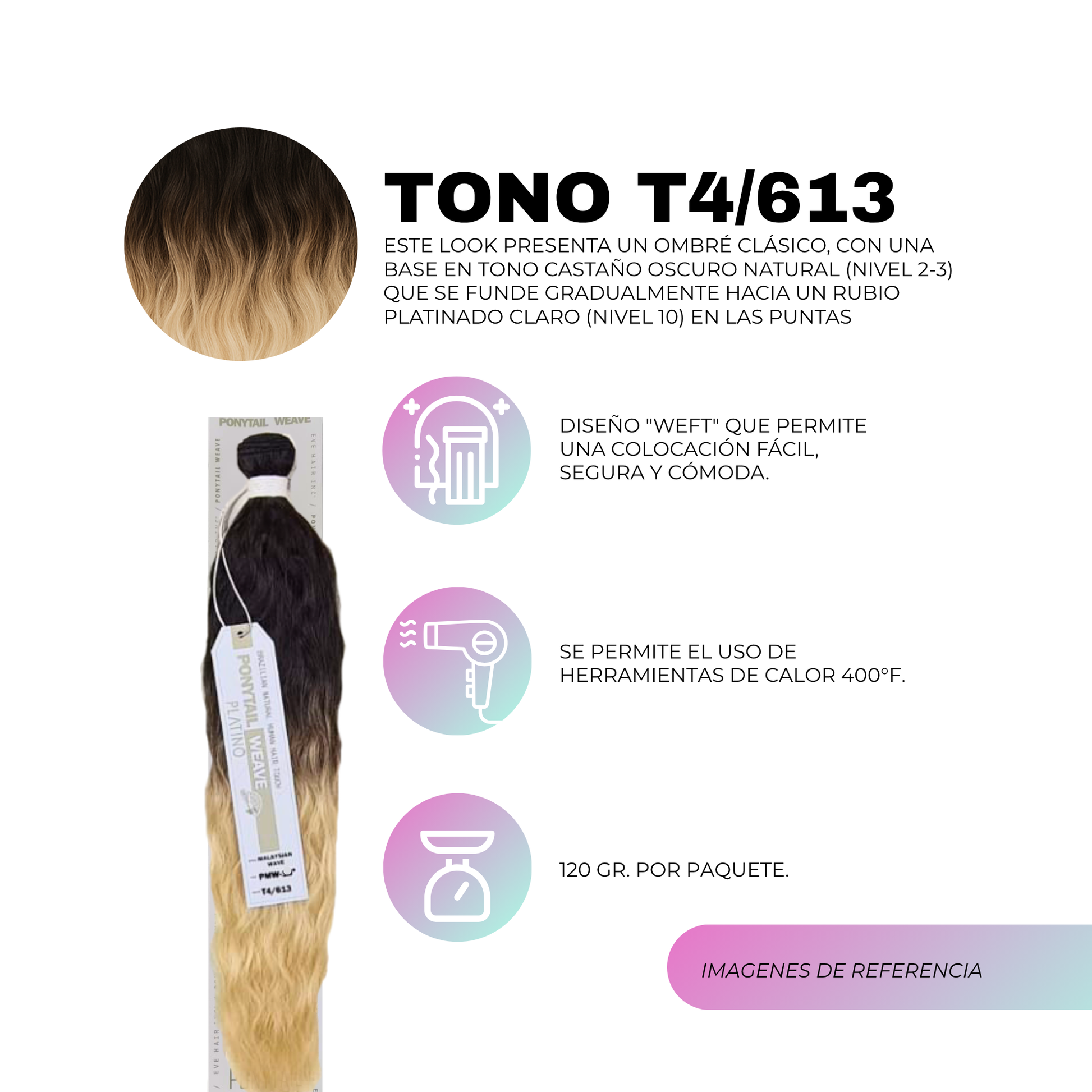 Ponytail Weave Malaysian Wave 18" / Tono T4/613