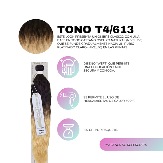 Ponytail Weave Malaysian Wave 18" / Tono T4/613