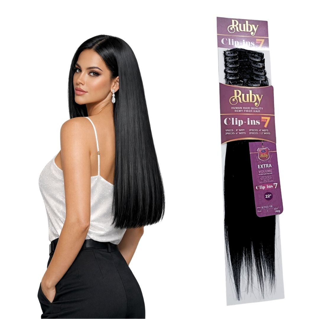 Extension Ruby 22in Cabello Fibra Natural Clip In 7