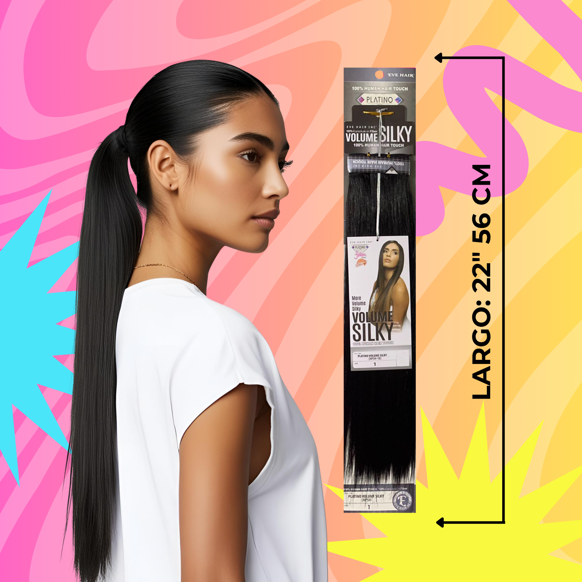 Platino Volume Silky - Ponytail Cabello Liso 22" / Tono 1