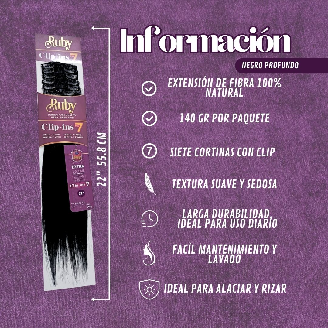Extension Ruby 22in Cabello Fibra Natural Clip In 7