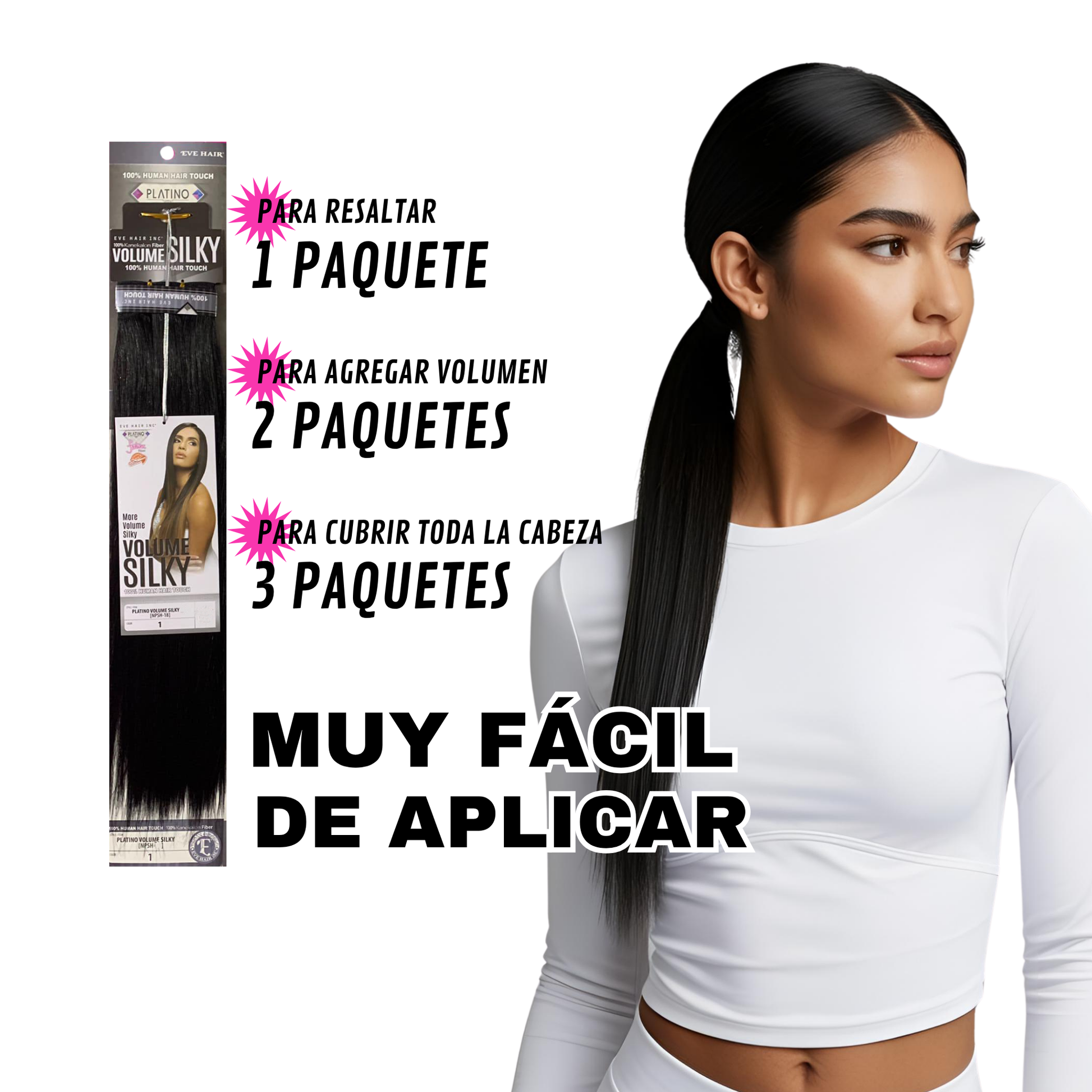 Platino Volume Silky - Ponytail Cabello Liso 22" / Tono 1