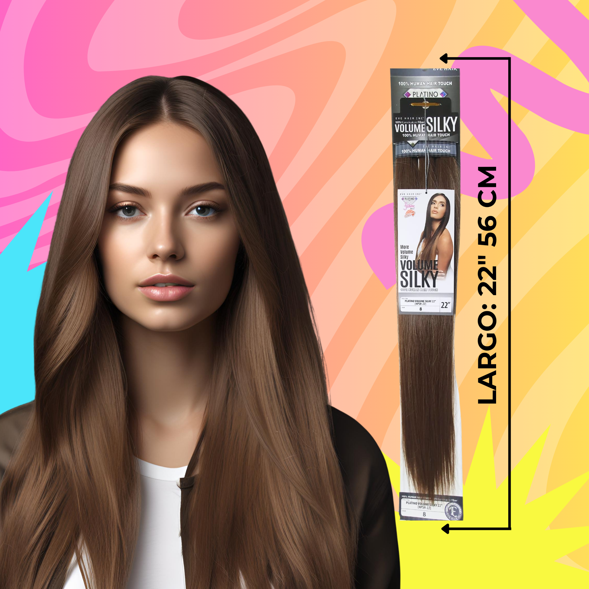 Platino Volume Silky - Ponytail Cabello Liso 22" / Tono 8