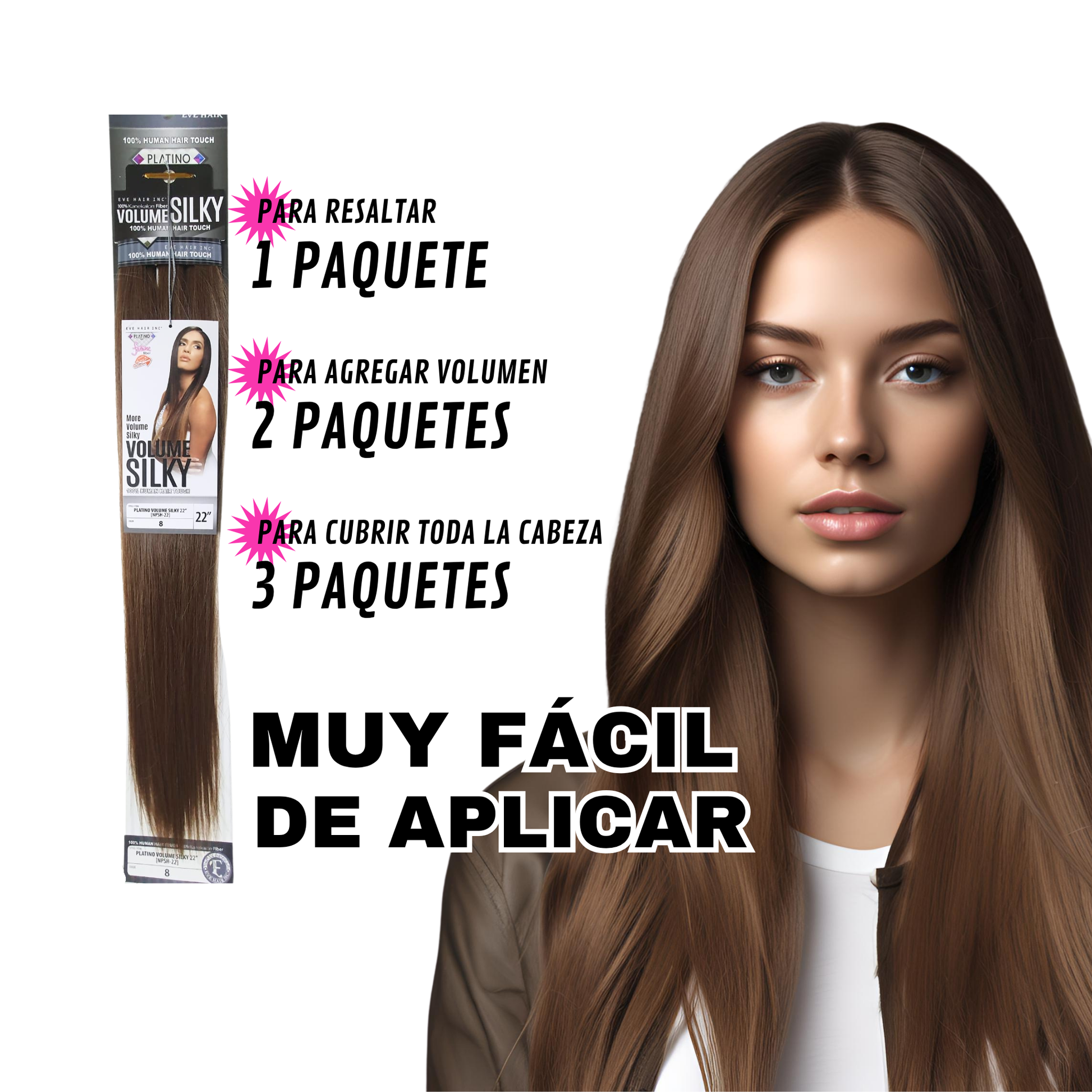 Platino Volume Silky - Ponytail Cabello Liso 22" / Tono 8