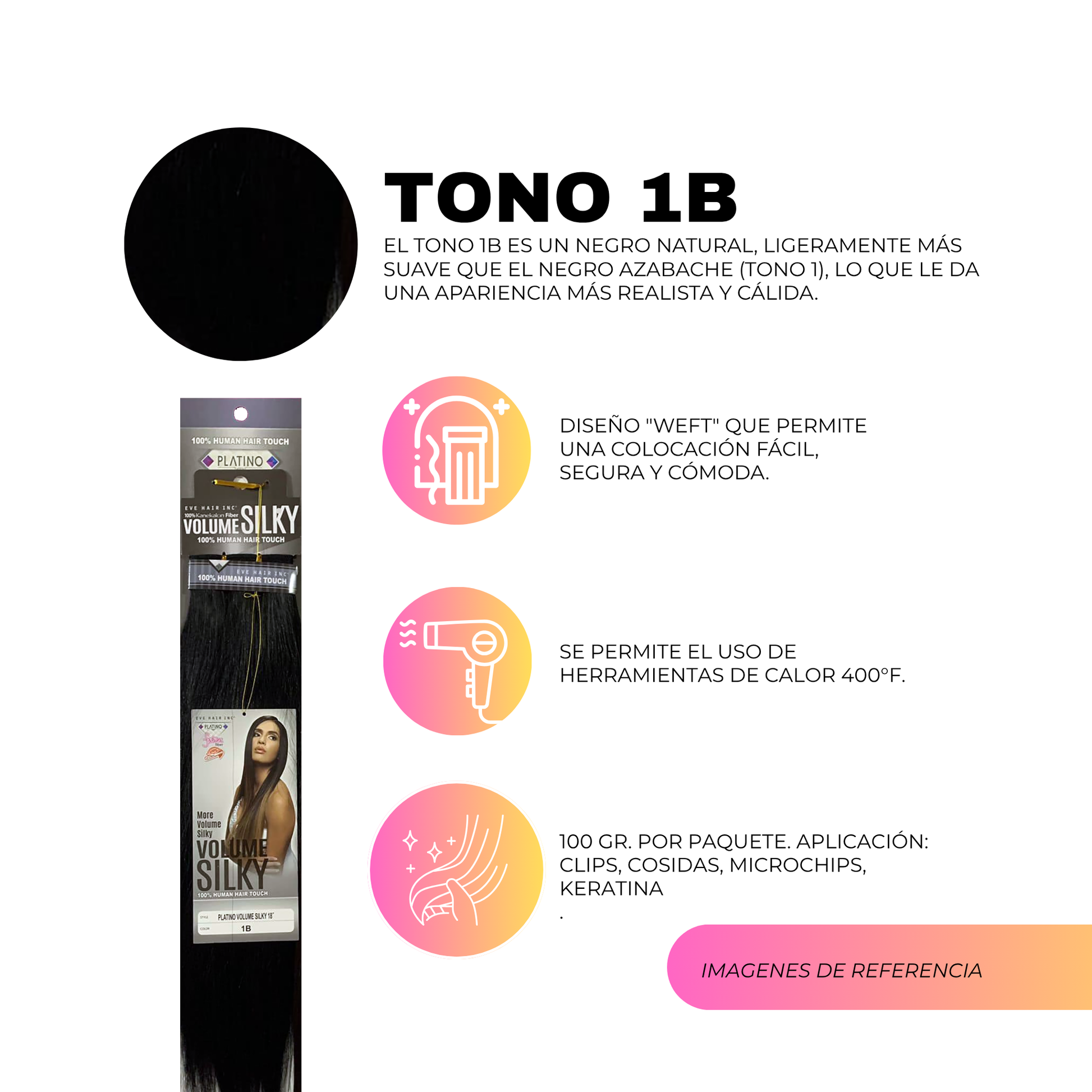 Platino Volume Silky - Ponytail Cabello Liso 22" / Tono 1B
