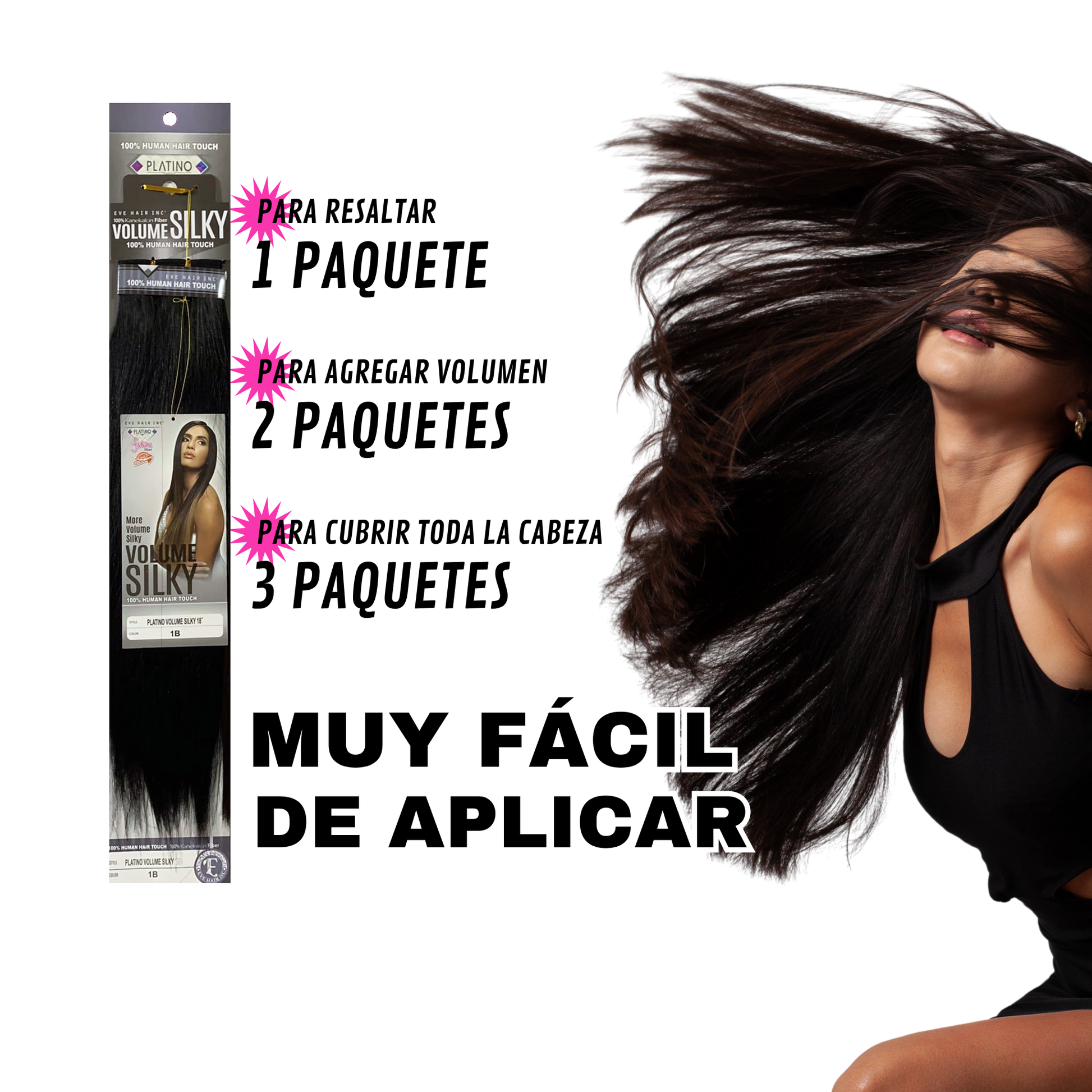 Platino Volume Silky - Ponytail Cabello Liso 22" / Tono 1B