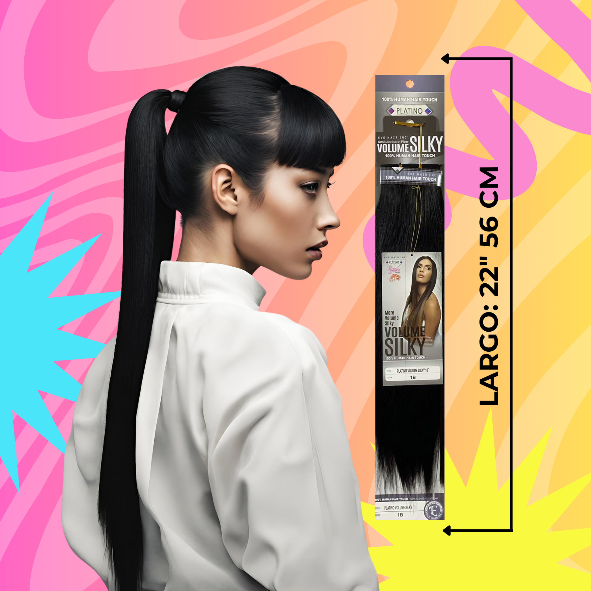 Platino Volume Silky - Ponytail Cabello Liso 22" / Tono 1B