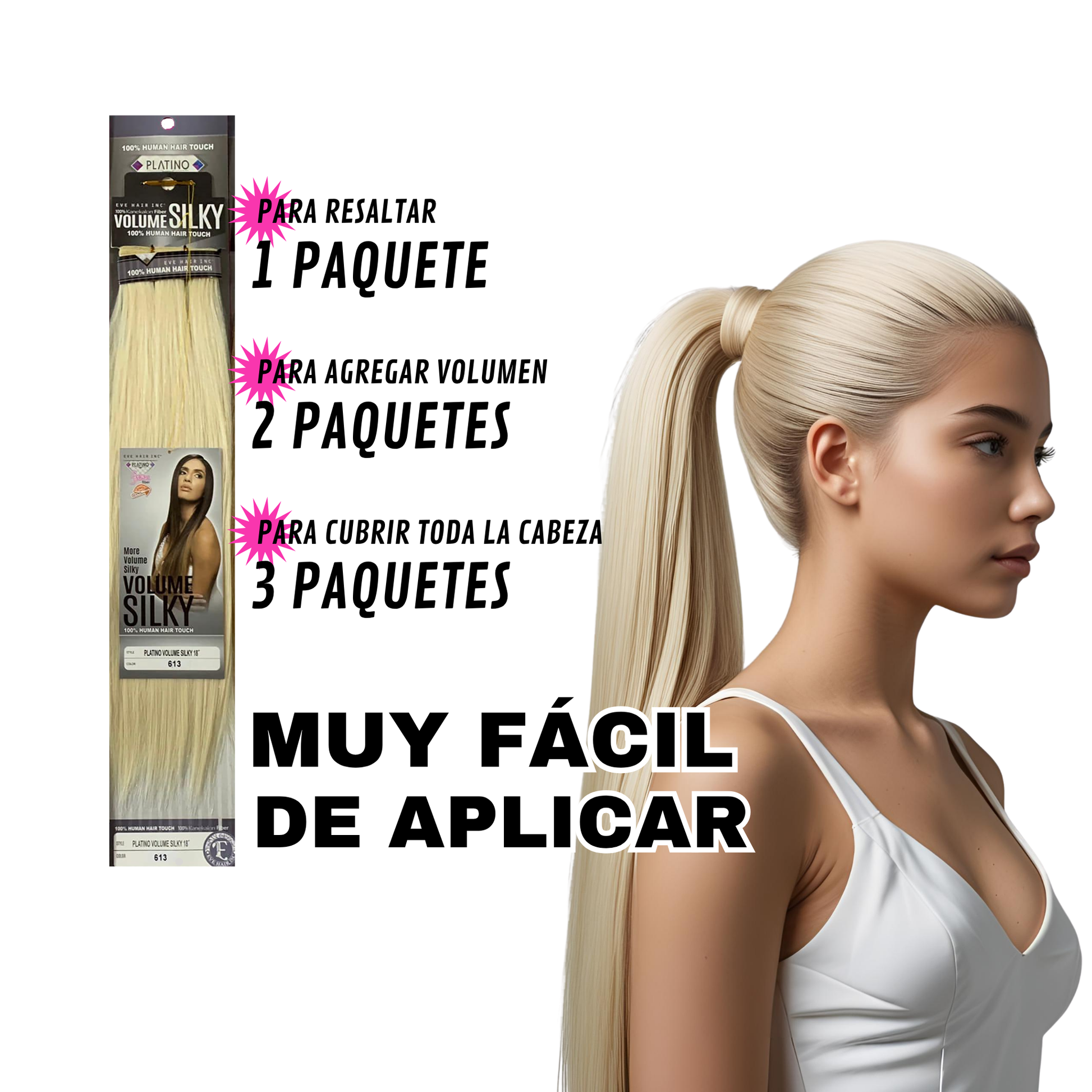 Platino Volume Silky - Ponytail Cabello Liso 22" / Tono 613