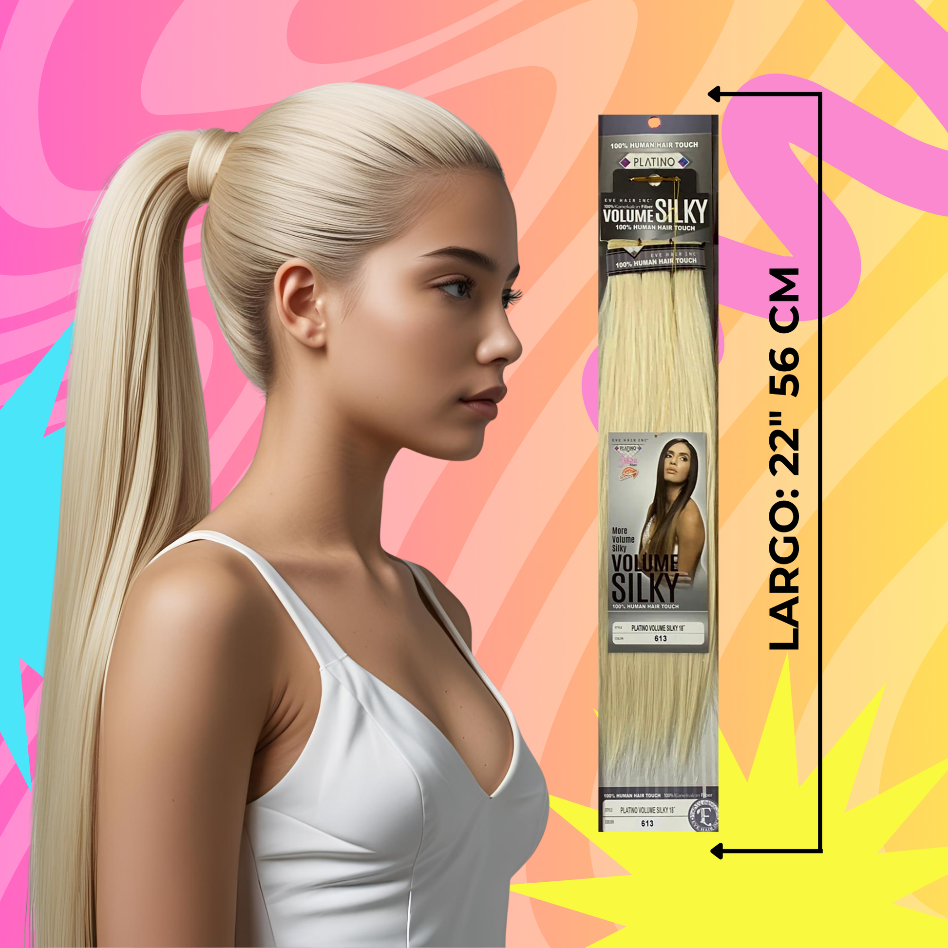 Platino Volume Silky - Ponytail Cabello Liso 22" / Tono 613
