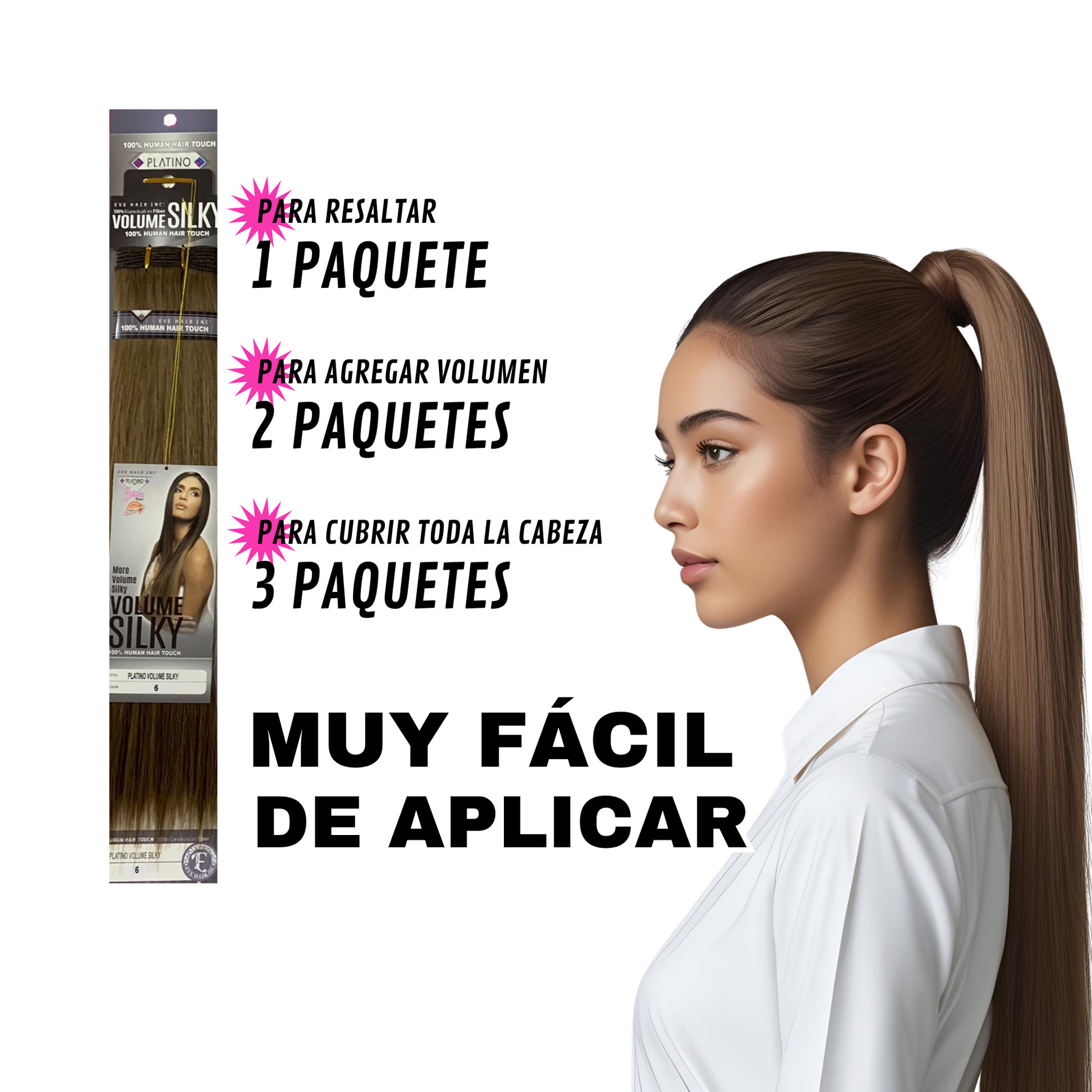Platino Volume Silky - Ponytail Cabello Liso 22" / Tono 6