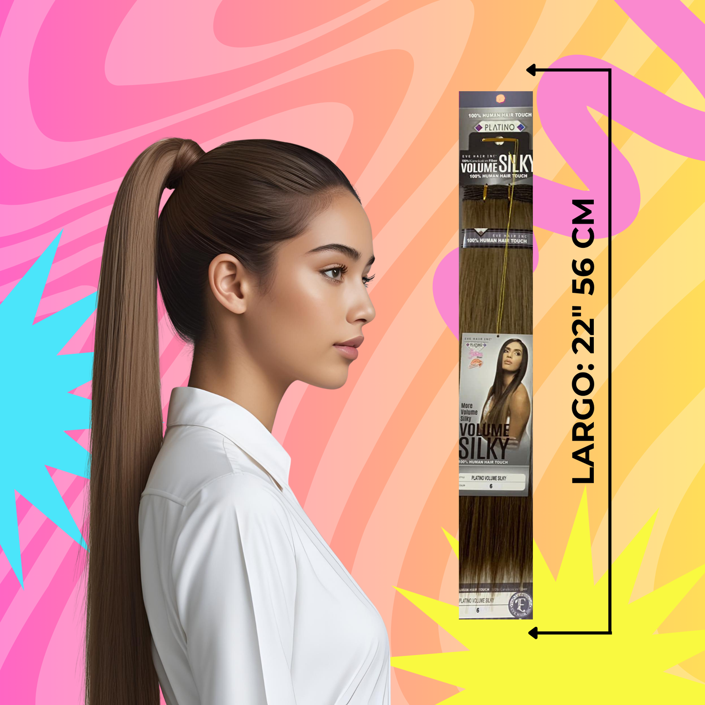 Platino Volume Silky - Ponytail Cabello Liso 22" / Tono 6