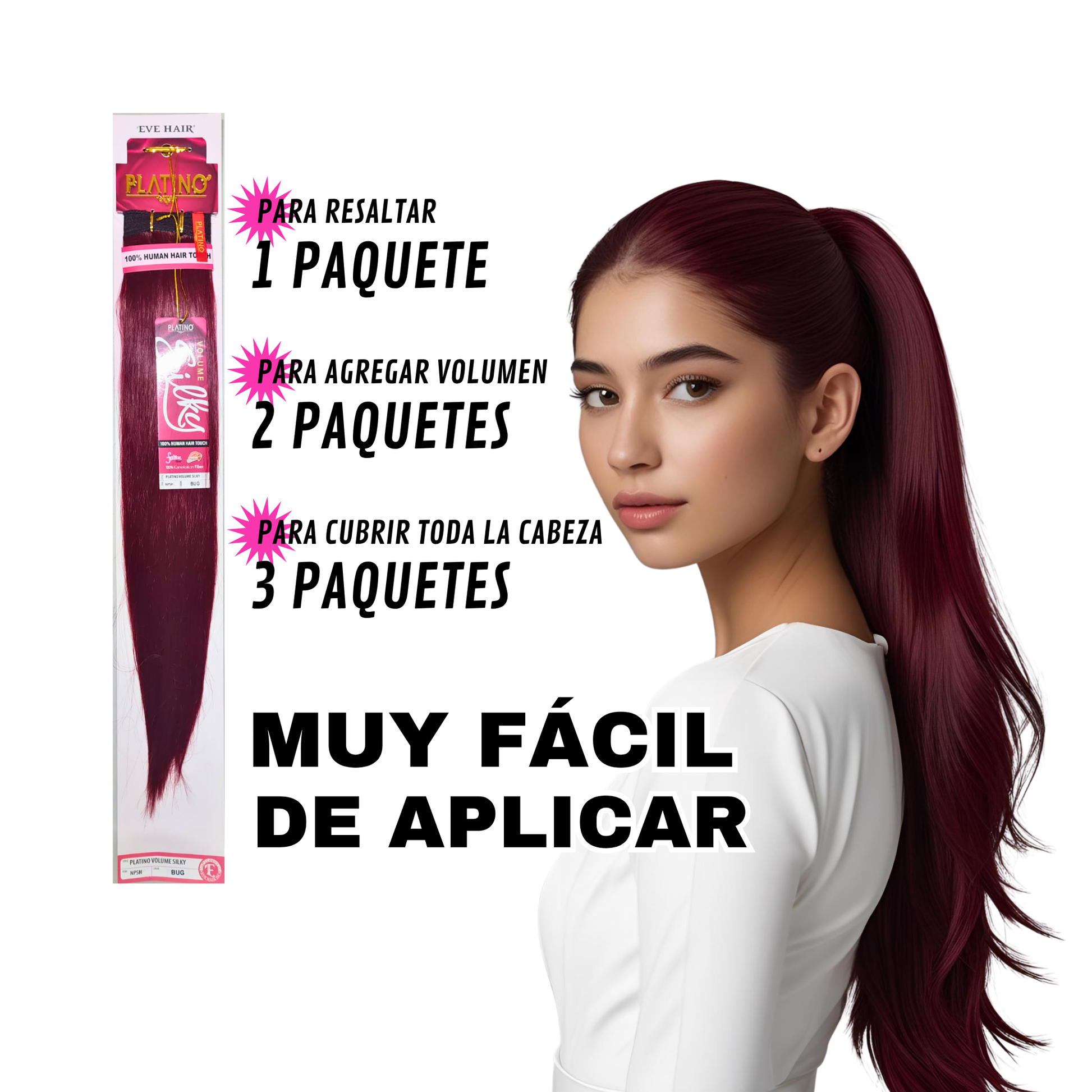 Platino Volume Silky - Ponytail Cabello Liso 22" / Tono Bug