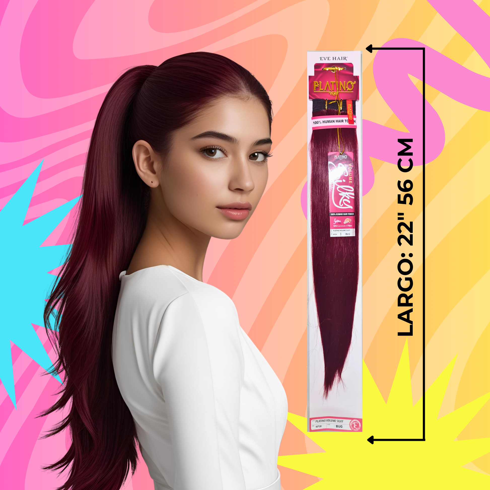 Platino Volume Silky - Ponytail Cabello Liso 22" / Tono Bug