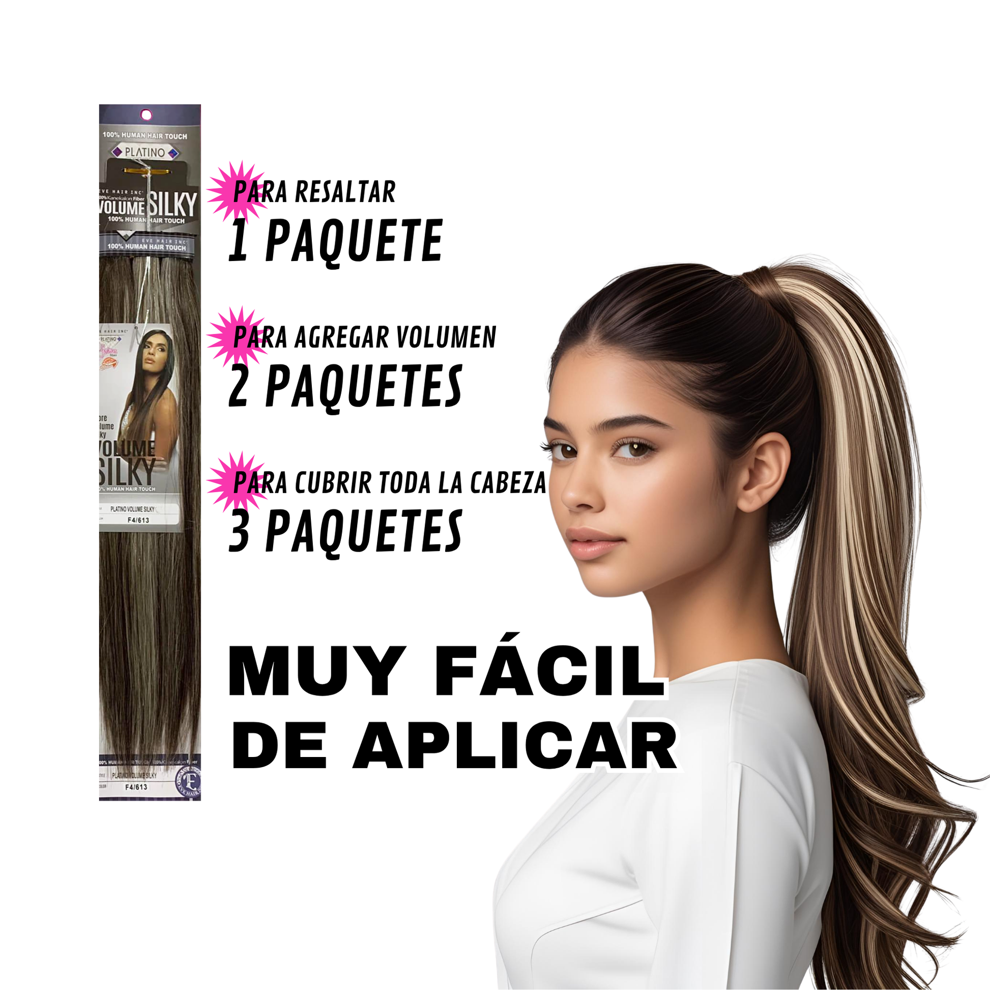 Platino Volume Silky - Ponytail Cabello Liso 22" / Tono F4/613