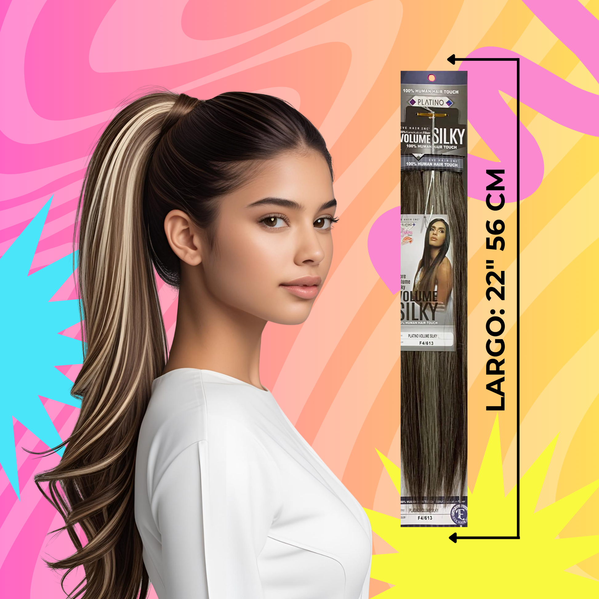 Platino Volume Silky - Ponytail Cabello Liso 22" / Tono F4/613