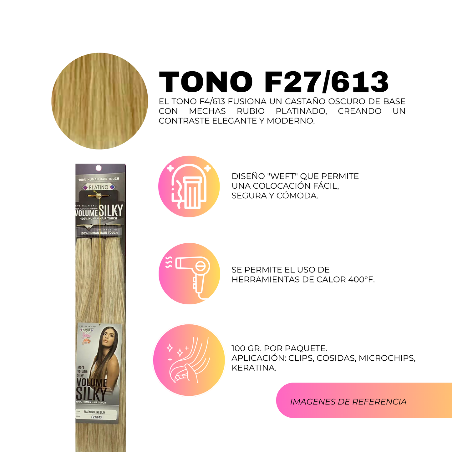 Platino Volume Silky - Ponytail Cabello Liso 22" / Tono F27/613