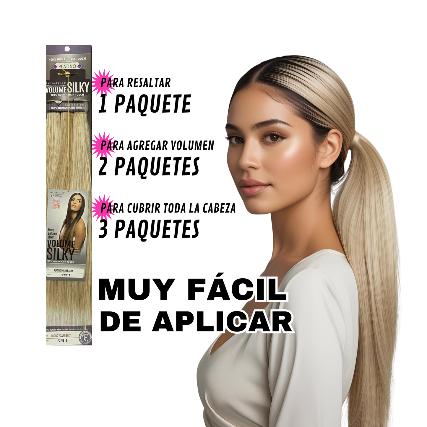 Platino Volume Silky - Ponytail Cabello Liso 22" / Tono F27/613