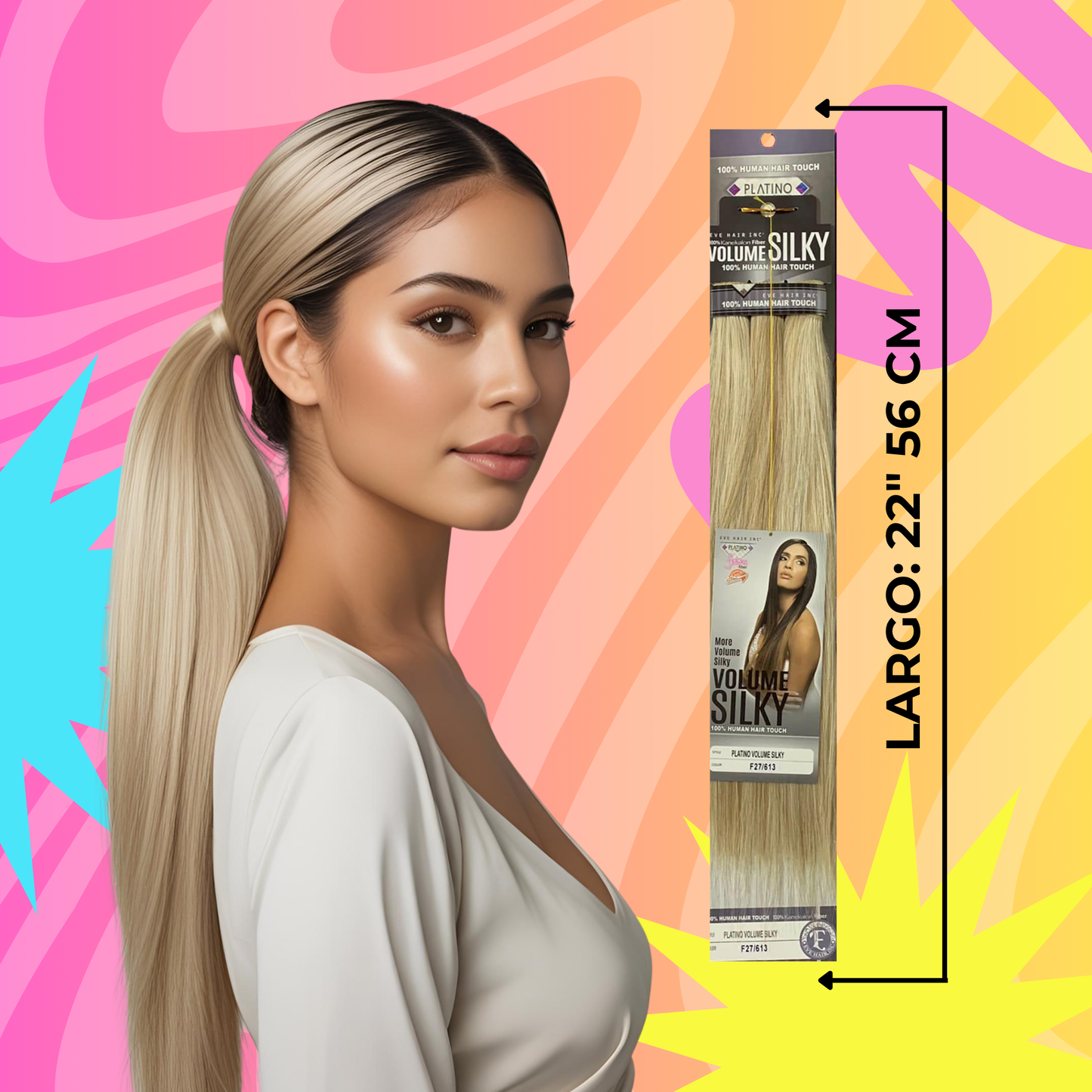 Platino Volume Silky - Ponytail Cabello Liso 22" / Tono F27/613
