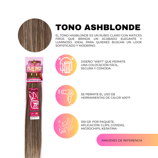 Platino Volume Silky - Ponytail Cabello Liso 22" / Tono Ashblonde