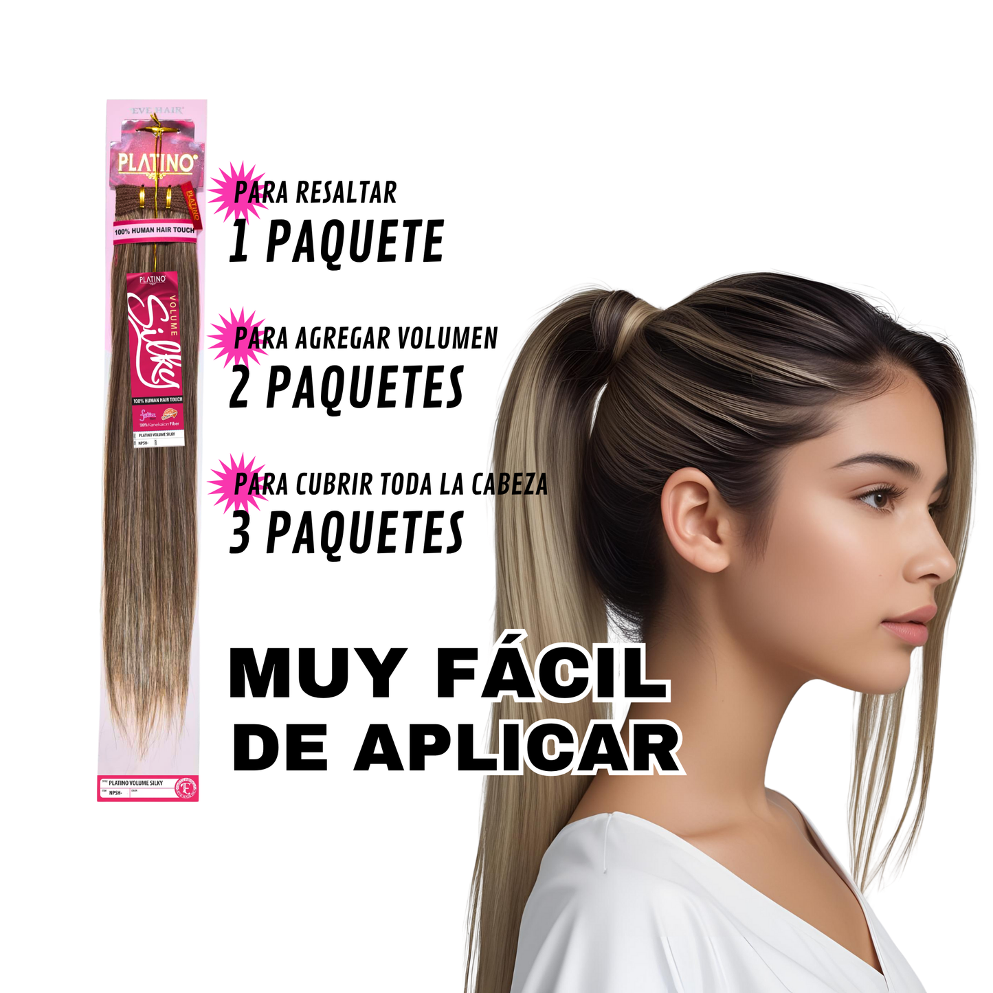 Platino Volume Silky - Ponytail Cabello Liso 22" / Tono Ashblonde
