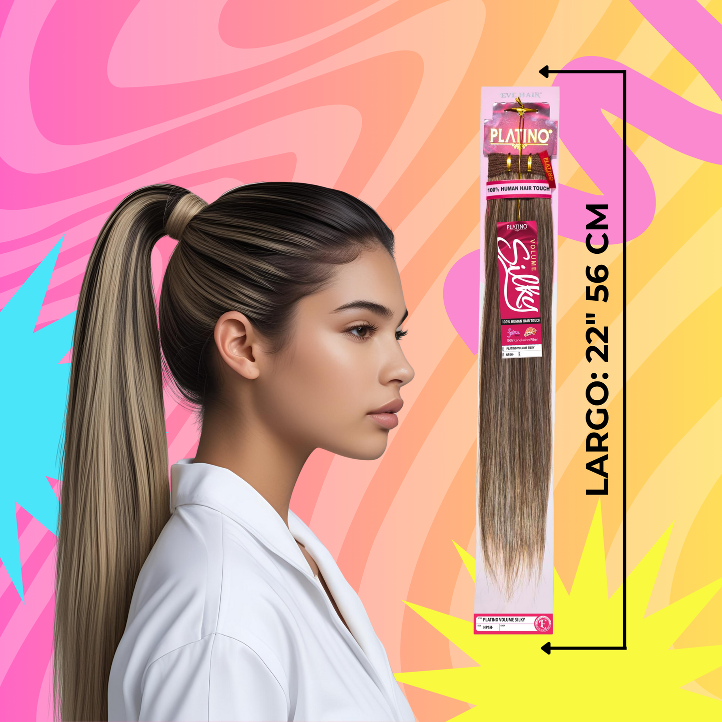 Platino Volume Silky - Ponytail Cabello Liso 22" / Tono Ashblonde